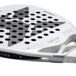 Close-up perspective of a white padel racket face featuring a grey star pattern, perforated holes, and the words GENIUS XTREME and AGUSTIN TAPIA.