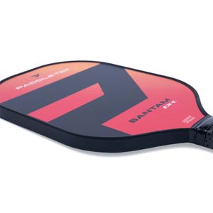 Side view of a black and red pickleball paddle with BANTAM EX-L text and USAPA approved stamp.