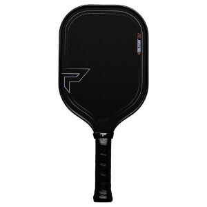 Front view of a black pickleball paddle with white outline details and "HONEYFOAM TKO-X 14MM" text.