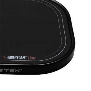 Corner view of a black mousepad with white "HONEYFOAM" and "TKO-X 14MM" text, and a silver "ETEK" logo.