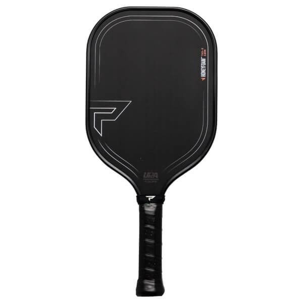 Front view of a black Paddletek TKO-X paddle with a white outlined "P" logo and "HONEYFOAM™ TKO-X 16MM" text.
