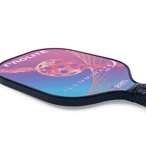 Side view of a PROLITE Illuminate 2.0 pickleball paddle with a gradient design and textured grip.