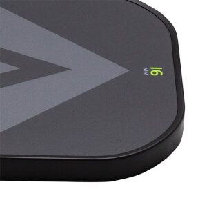 Close-up of a dark gray surface with a light gray chevron pattern and "16 MM" in green.