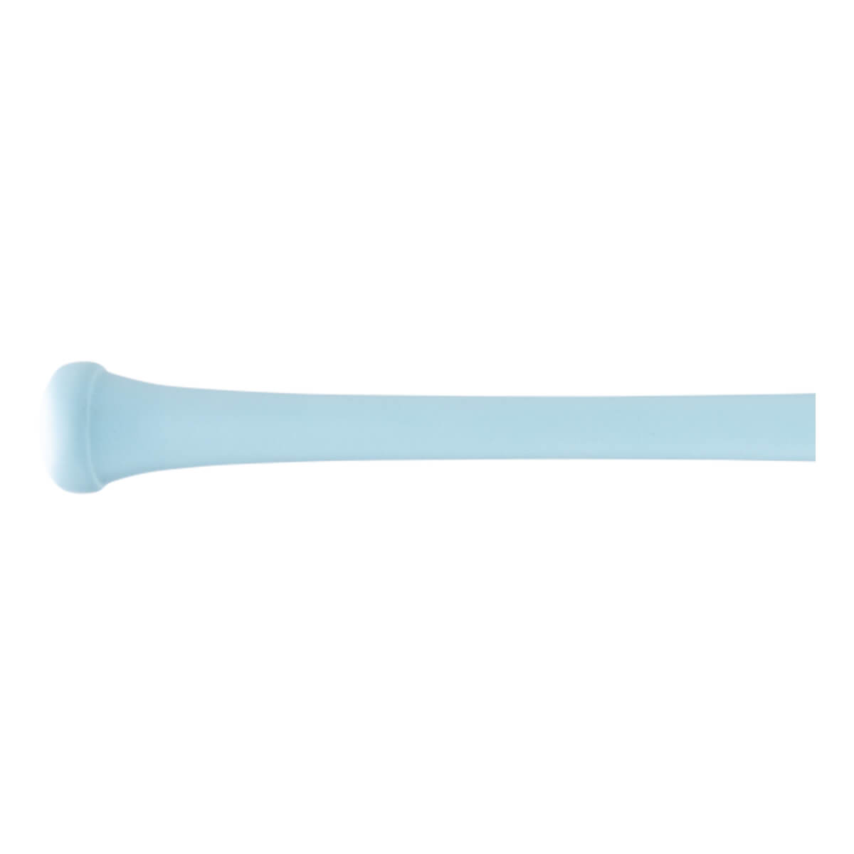 Side view of a light blue baseball bat with a prominent knob and smooth, tapering handle.