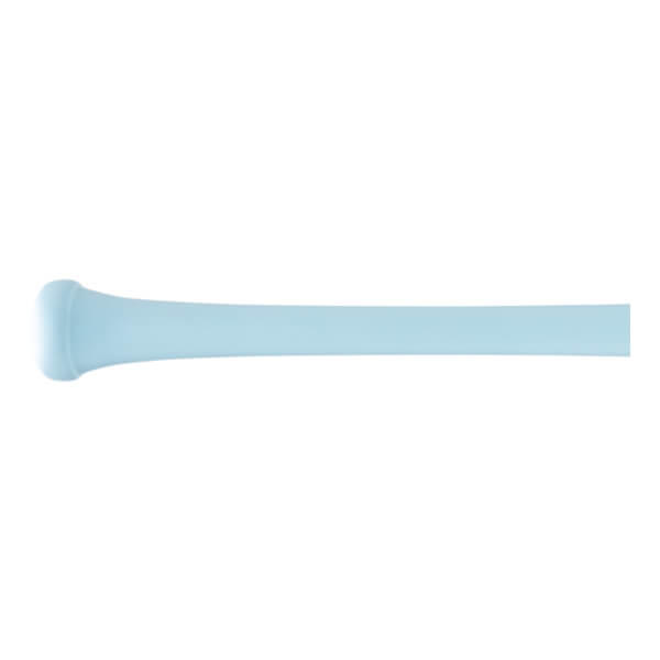 Side view of a light blue baseball bat with a prominent knob and smooth, tapering handle.