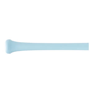 Side view of a light blue baseball bat with a prominent knob and smooth, tapering handle.