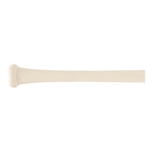 Side view of a light beige baseball bat with a flared knob and a smooth, tapering handle.