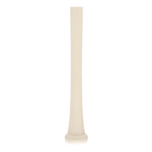 Full-length view of a cream-colored baseball bat, showing its thick barrel, tapering handle, and flared knob.