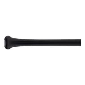 Side view of a black baseball bat with a prominent knob, tapered handle, and smooth finish.