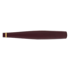 Central view of a maroon baseball bat with a gold band on the left and a smooth, slightly tapered body.