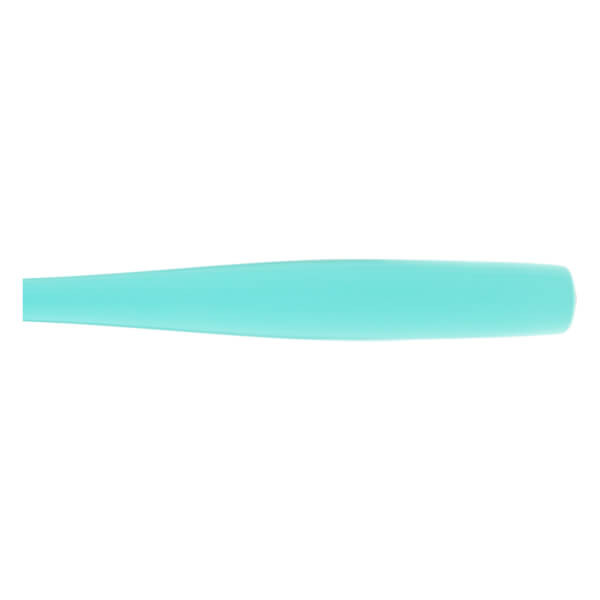 Side view of a teal baseball bat with an elongated, smooth, solid-colored section.