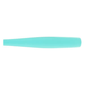 Side view of a teal baseball bat with an elongated, smooth, solid-colored section.