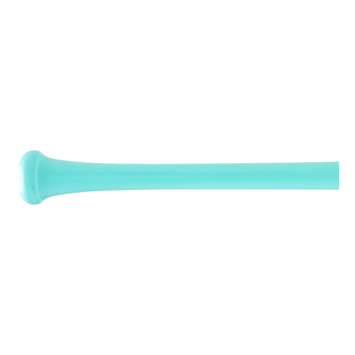 Side view of an aqua baseball bat with a prominent knob and tapering handle.