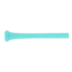 Side view of an aqua baseball bat with a prominent knob and tapering handle.