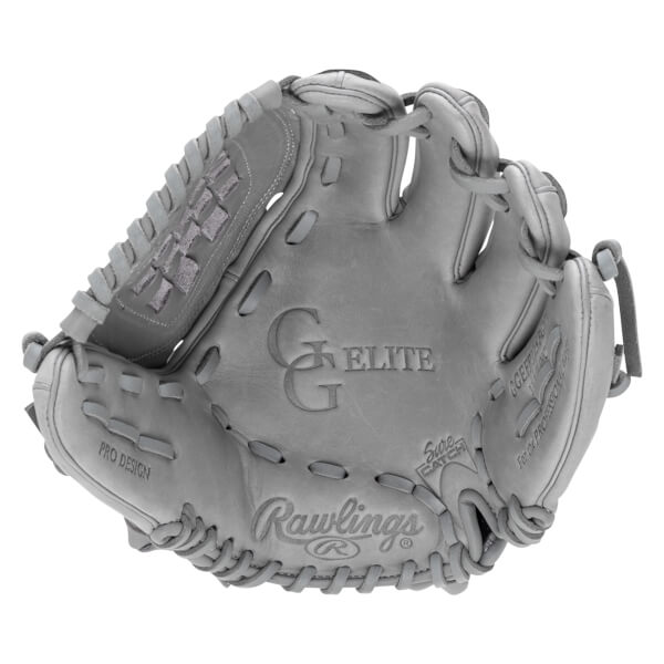 Front view of a Rawlings baseball glove with "PRO DESIGN" and "ELITE" embossed on the leather.