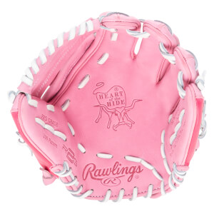 Top-down view of a pink Rawlings baseball glove with "PRO GRADE" and "200 Pattern" visible.