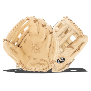 Front view of a tan Rawlings baseball glove with "PRO GRADE 303 Pattern" and "HEART of the HIDE" embossed.