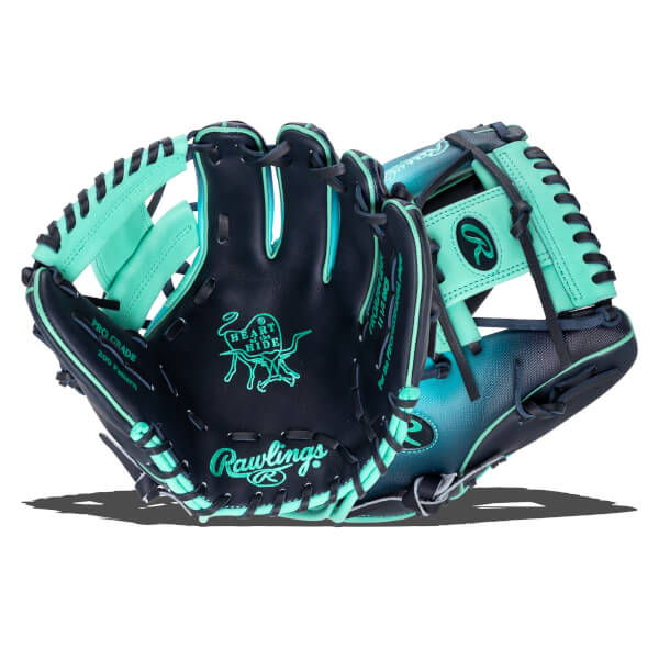 Front view of a navy and teal Rawlings baseball glove with "PRO GRADE" and "200 Pattern" text.