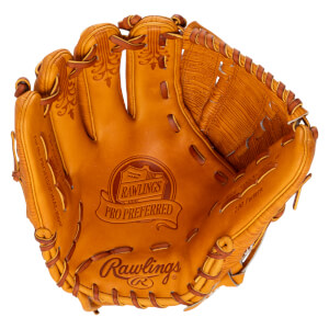 Top-down view of a tan Rawlings Pro Preferred baseball glove with "PRO PREFERRED" and "200 Pattern" visible.