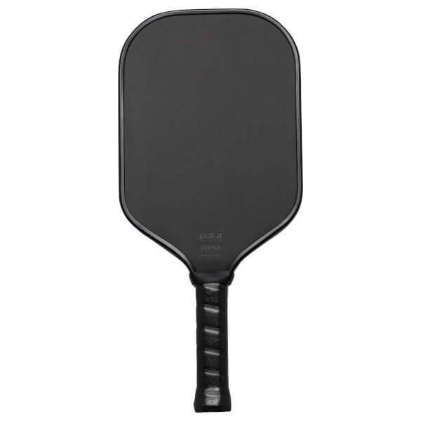 Front view of a black pickleball paddle with "UPA-A RPM FRICTION PRO" visible on the head.