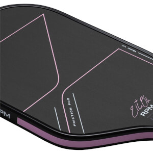 Corner view of a black grip tape with pink geometric lines, "Friction Pro", and "Ella + Oh RPM" text.