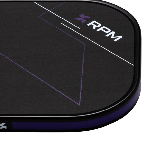 Top-down corner view of a black product with white and purple geometric lines and the white RPM logo.
