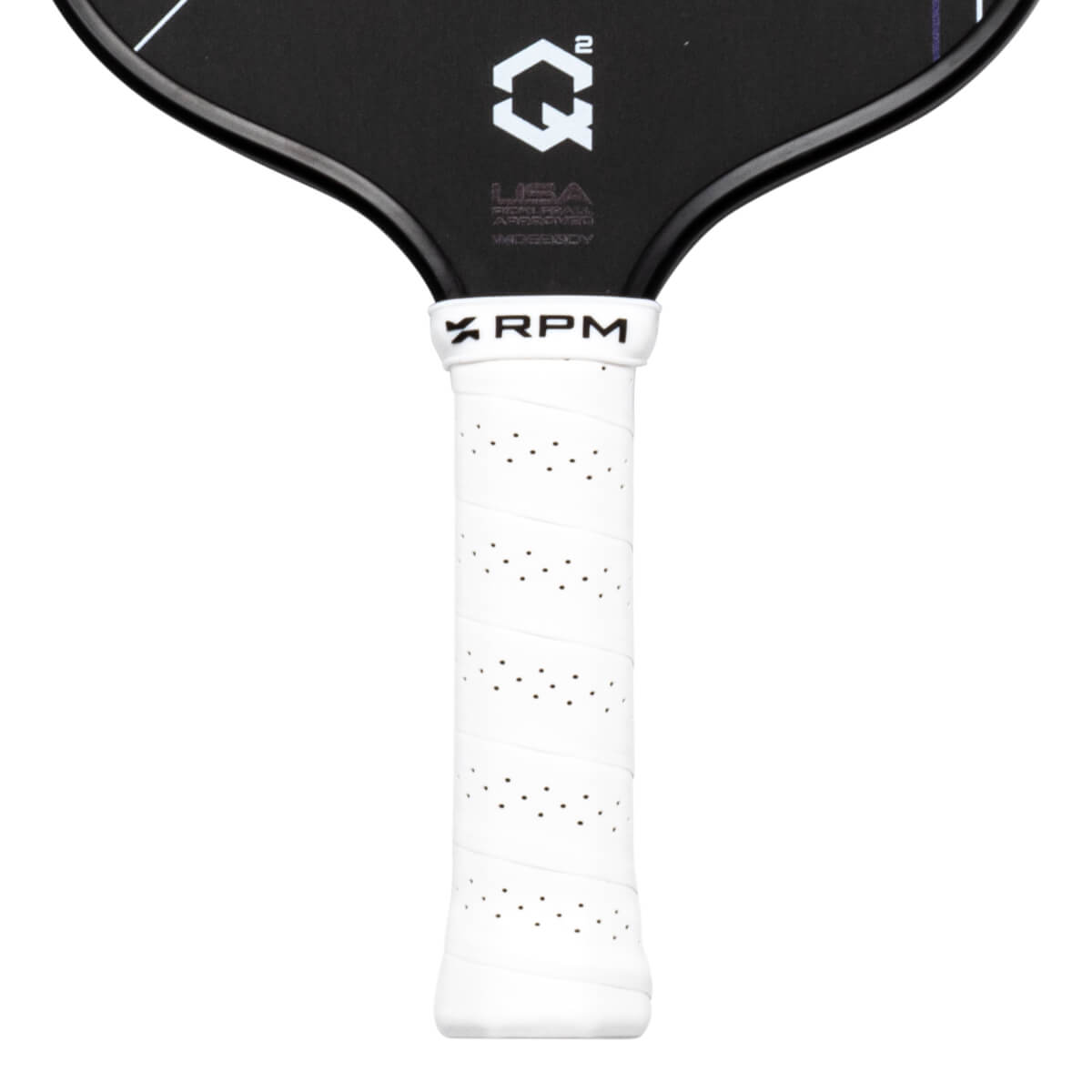 Close-up of the handle showing the white grip with perforations and the RPM logo.