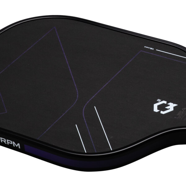 Corner view of a black product with purple and white graphics, including "RPM" and a logo.