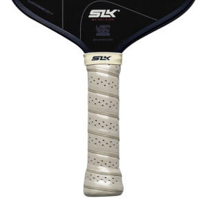 Close-up of the handle showing the perforated grip and the SLK logo.