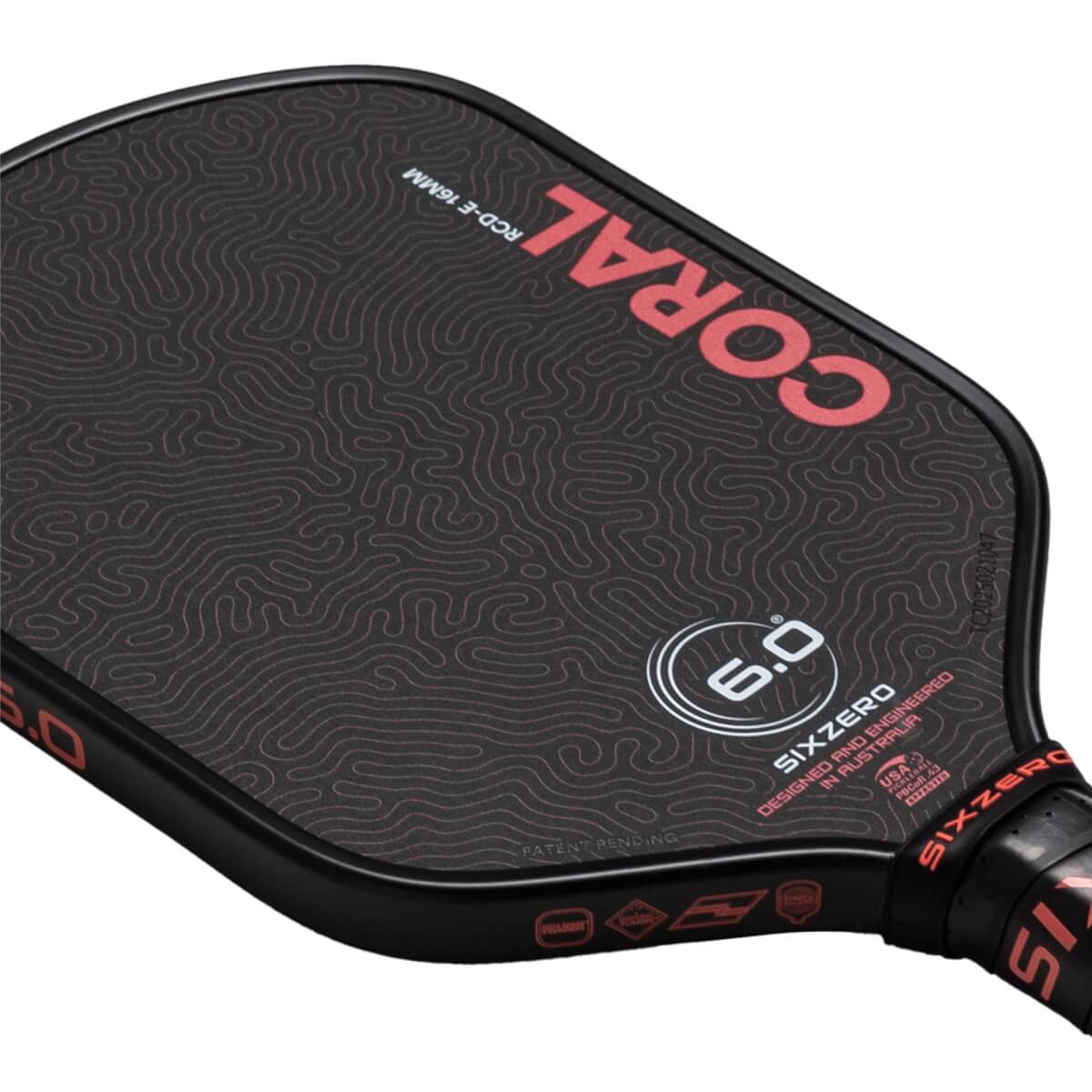 Six Zero Coral Elongated Carbon Fiber Pickleball Paddle: Image #466531