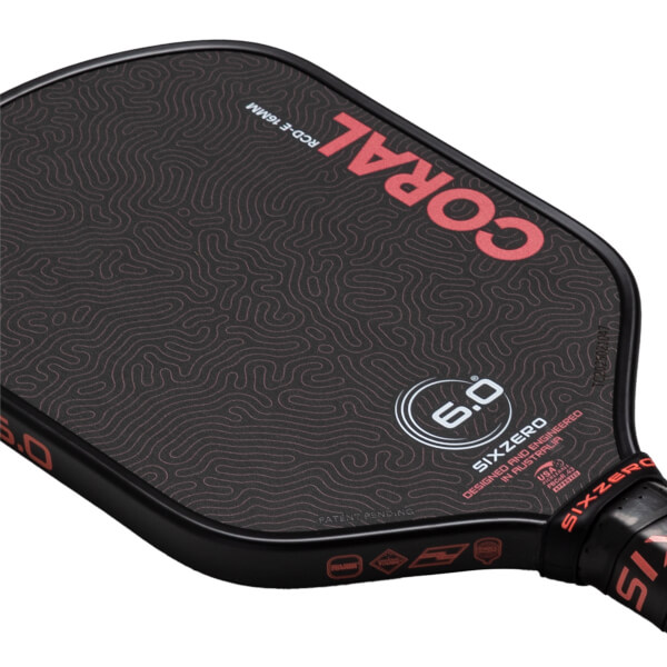 Six Zero Coral Elongated Carbon Fiber Pickleball Paddle: Image #466531