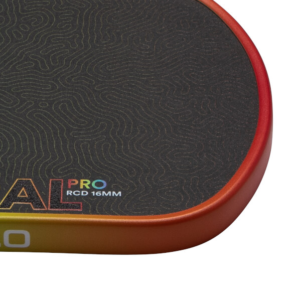 Corner view of a black pad with a topographic map design and "AL PRO RCD 16MM" text.