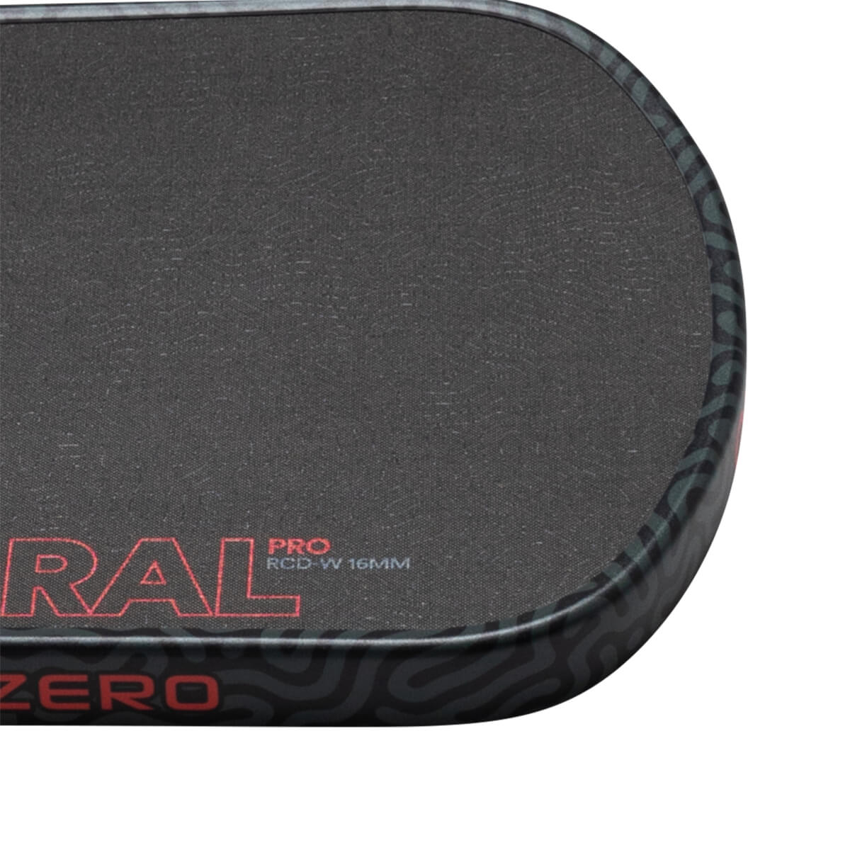 Corner view of a black pad with red "RAL PRO RCD-W 16MM" text and a wavy pattern on the edge.