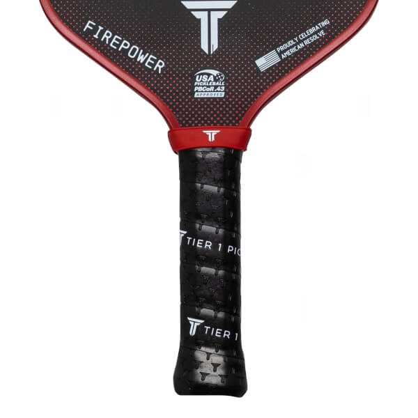 Close-up of the handle showing "TIER 1 PICKLEBALL" text and a textured grip.