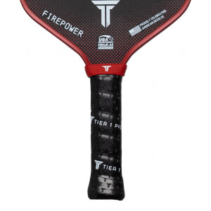 Close-up of the handle showing "TIER 1 PICKLEBALL" text and a textured grip.