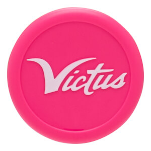 Top-down view of a bright pink disc with the white "Victus" logo.
