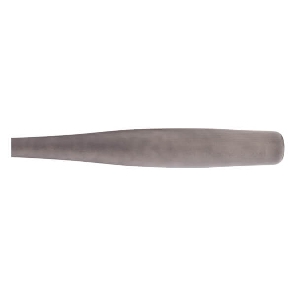 Side view of a gray baseball bat with a smooth finish, showing the rounded barrel and taper.