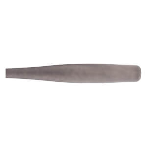 Side view of a gray baseball bat with a smooth finish, showing the rounded barrel and taper.
