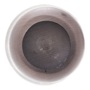 Top-down view of a dark brown maple wood baseball bat with a cupped end and distinct wood grain texture.