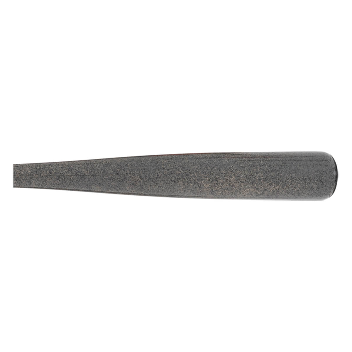 Side view of a dark gray baseball bat barrel with a textured finish and rounded end.