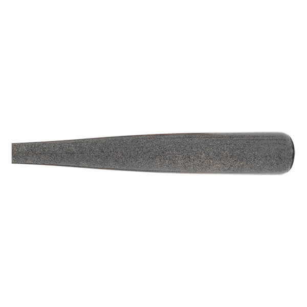 Side view of a dark gray baseball bat barrel with a textured finish and rounded end.