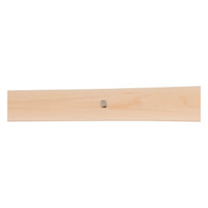 Mid-section view of a natural maple baseball bat with visible wood grain and a small dark circular ink dot.