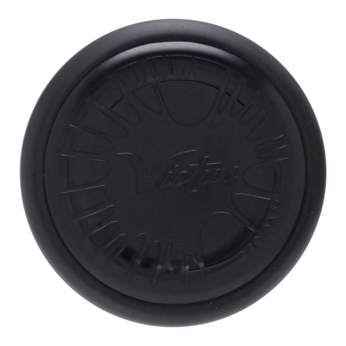 Top-down view of a black grip with the embossed "Victus" logo and a textured pattern.