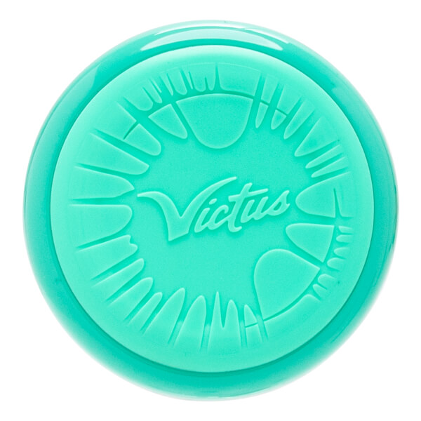 Top-down view of a mint green bat end cap with an embossed Victus logo and a textured sunburst design.