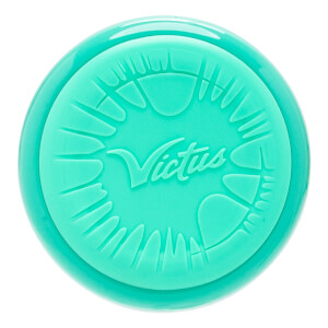 Top-down view of a mint green bat end cap with an embossed Victus logo and a textured sunburst design.