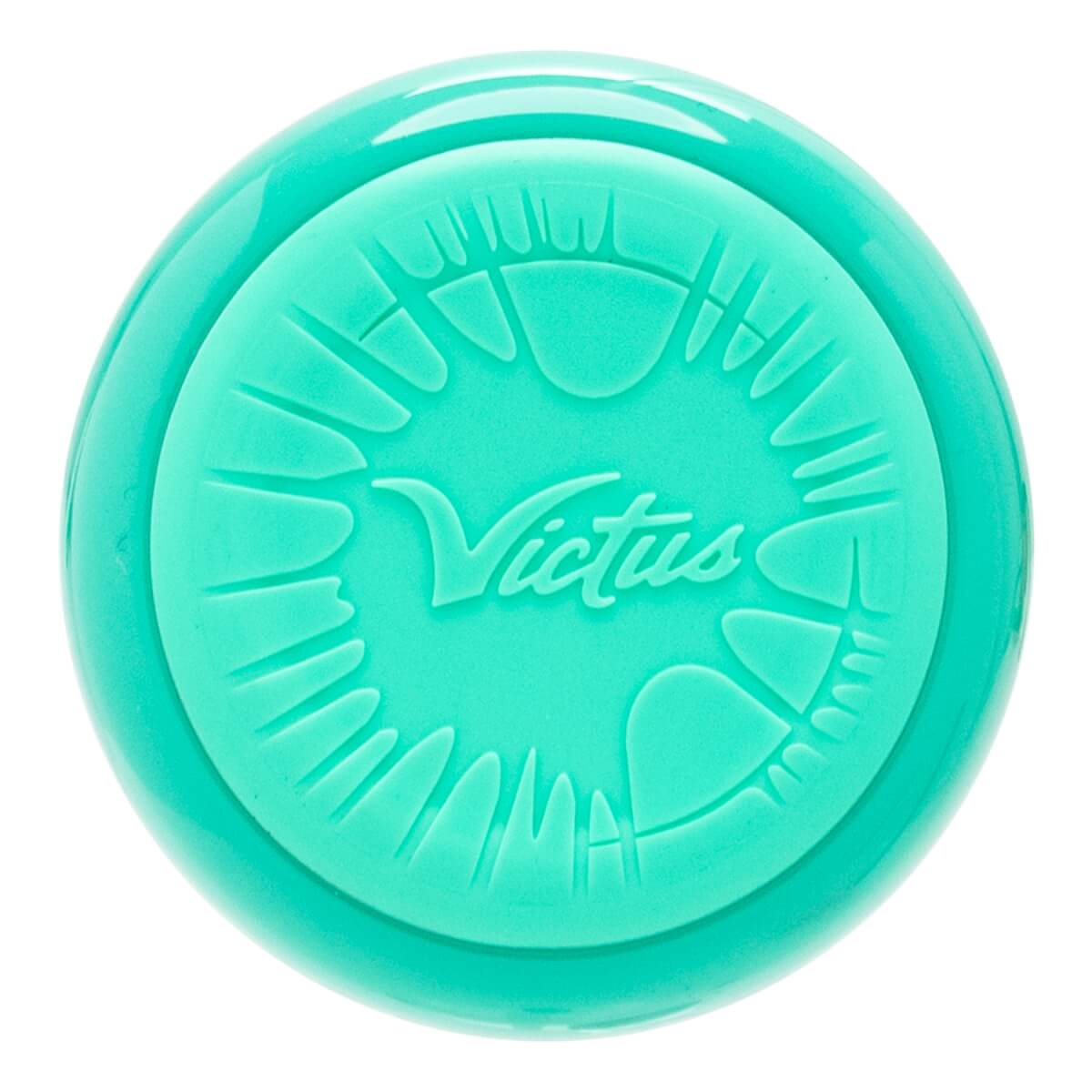 Top-down view of a mint green bat end cap with an embossed Victus logo and a textured circular design.