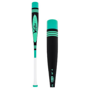 Full and close-up views of a black, mint, and white baseball bat with Victus logo and USSSA markings.