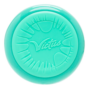 Top-down view of a mint green bat end cap with an embossed Victus logo and a stylized monster mouth design.