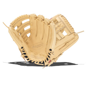 Front view of a tan leather baseball glove with "A1000" and "Wilson" logos.