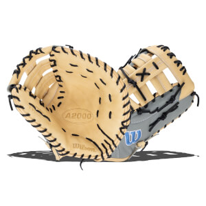 Top-down view of a tan baseball glove with black lacing, showing the "A2000" and "Wilson" logos.